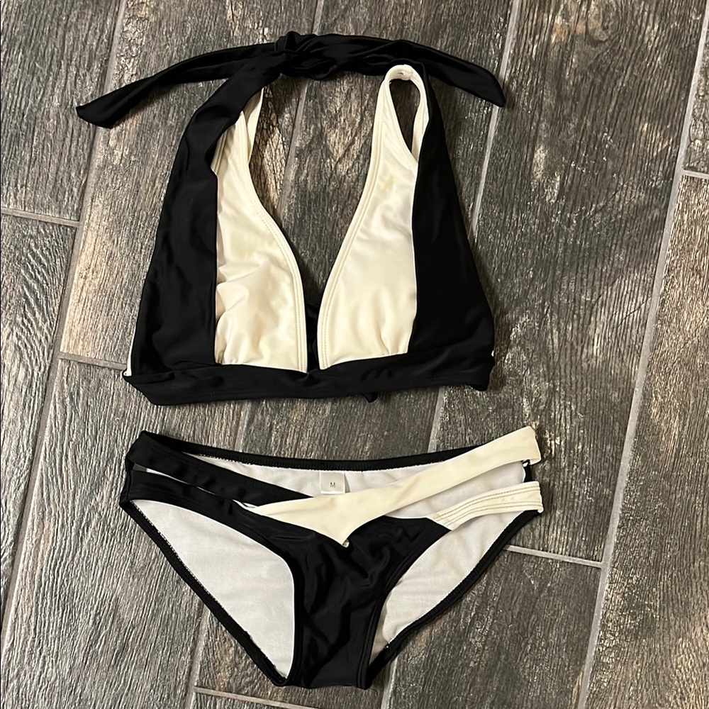 Black and White Women's Swimwear Set
